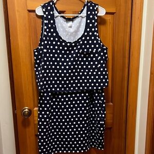VENUS Dark Blue and White Polka Dot Dress